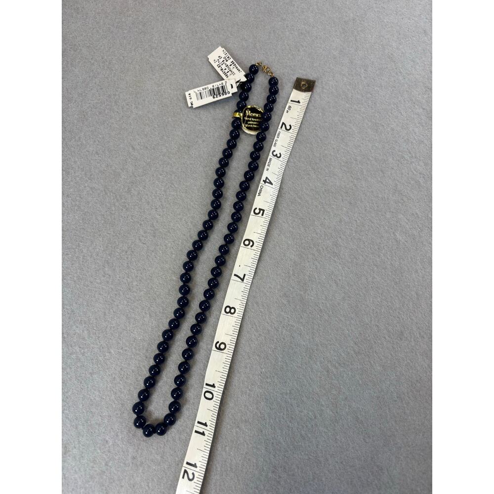 NWT Vtg Monet Navy‎ Blue Glass Beaded Necklace Individually Knotted approx 24" - Picture 3 of 7